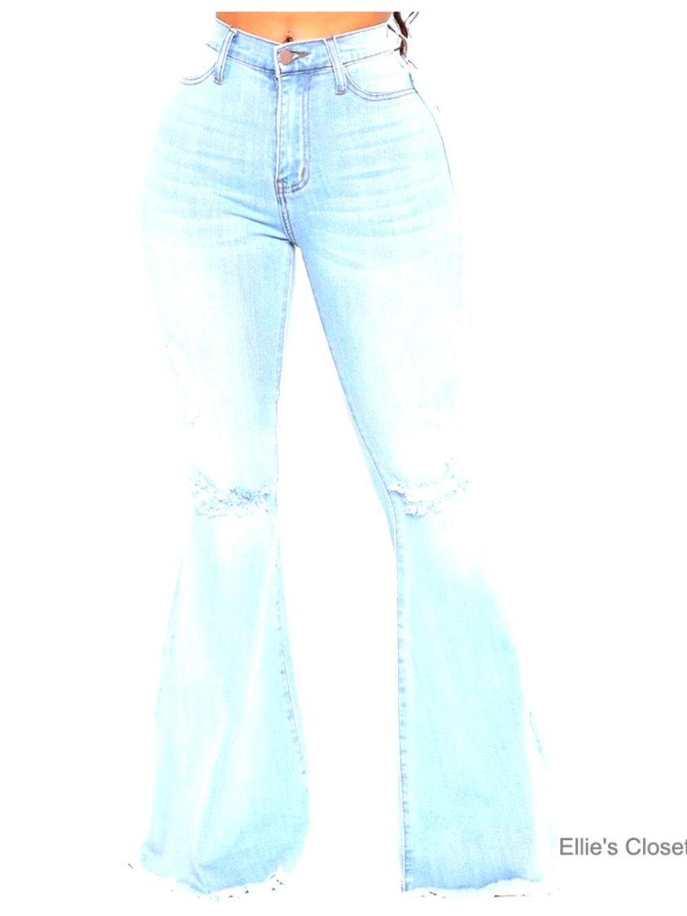 Mid Rise Flare Jeans with Ripped Hem and Bell Bottom Style